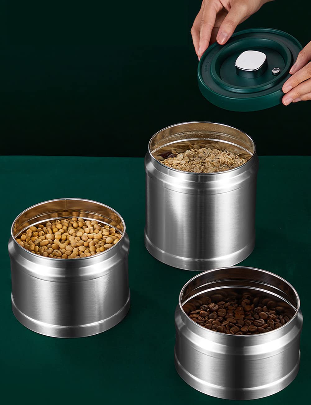 Contenitore per caffè sigillato con pompa per vuoto, contenitore in acciaio inossidabile da 1,6 litri con pulsante per aspirare o rilasciare per conservare chicchi di caffè