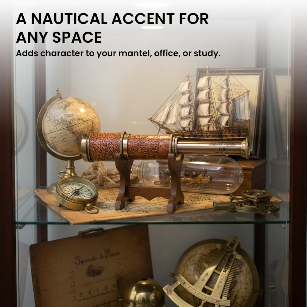 RII - Cristal espía de decoración antigua, telescopio pirata con funda de cuero, telescopio de mano para entusiastas de la aventura, decoración náutica monocular para regalos, viajeros, Dolland 6