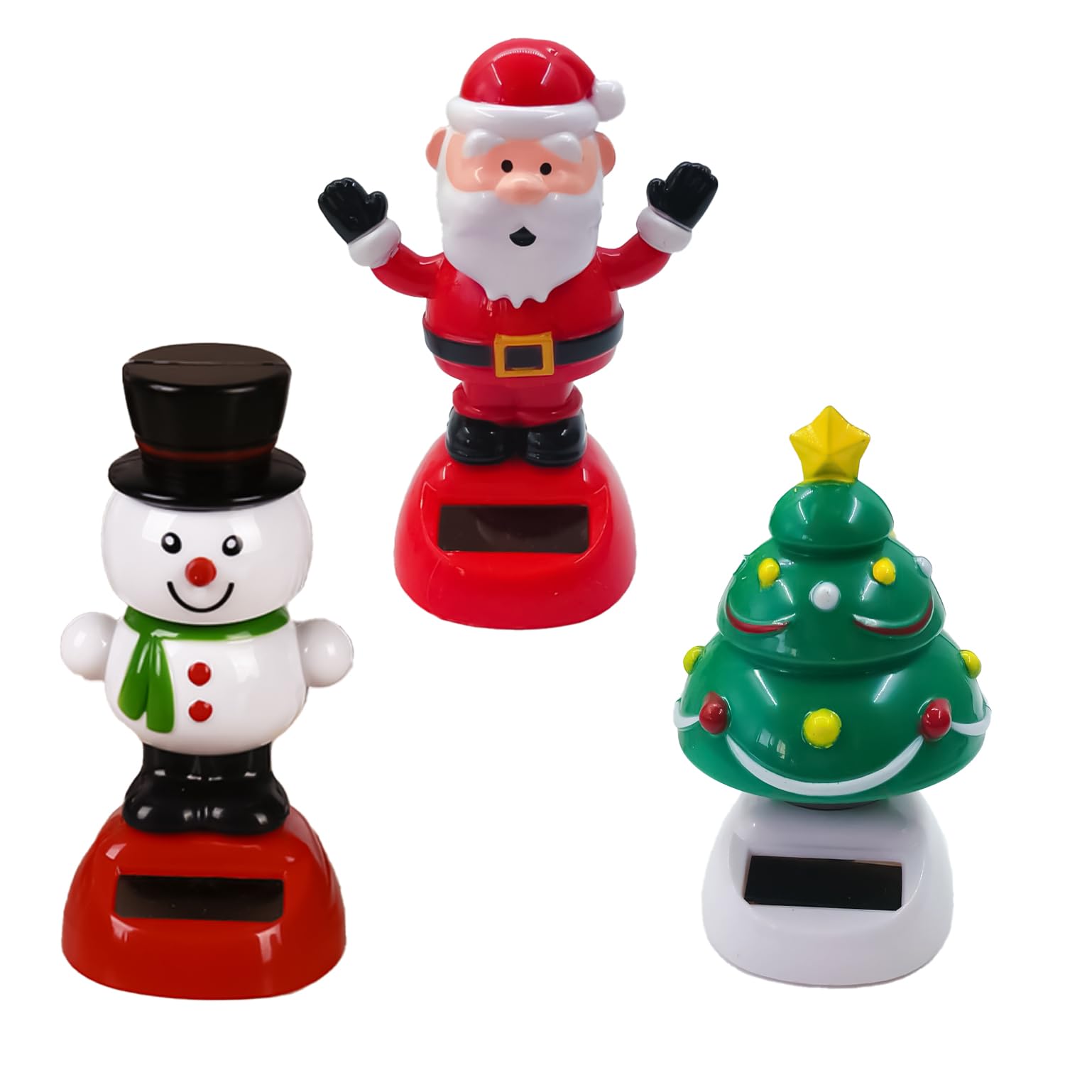 MEISH 3pcs Christmas Solar Dancing Toys Christmas Theme Figure Bobble Head Toy Holiday Solar Dancing Toy Car Dashboard Ornaments Home Desk Decor for Xmas Accessories