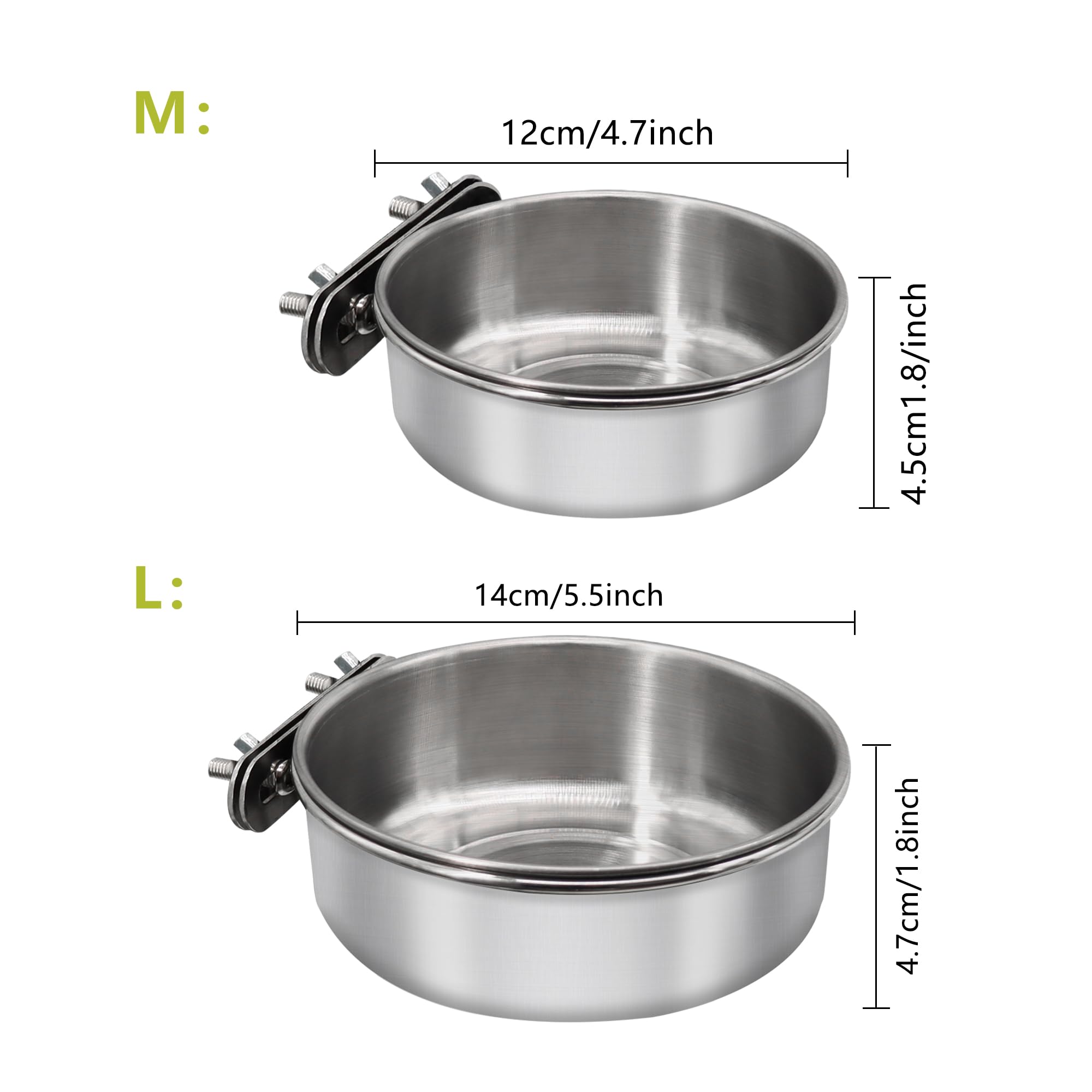 DVHEY Medium+Large Bird Feeding Dish Cups,Parrot Food Bowl Cage with Clamp Holder Stainless Steel,Birdcage Coop Water Feeder for Cockatiel Parakeet Macaw Finches Lovebirds Small Animals (1 Pack, M+L) - image 2