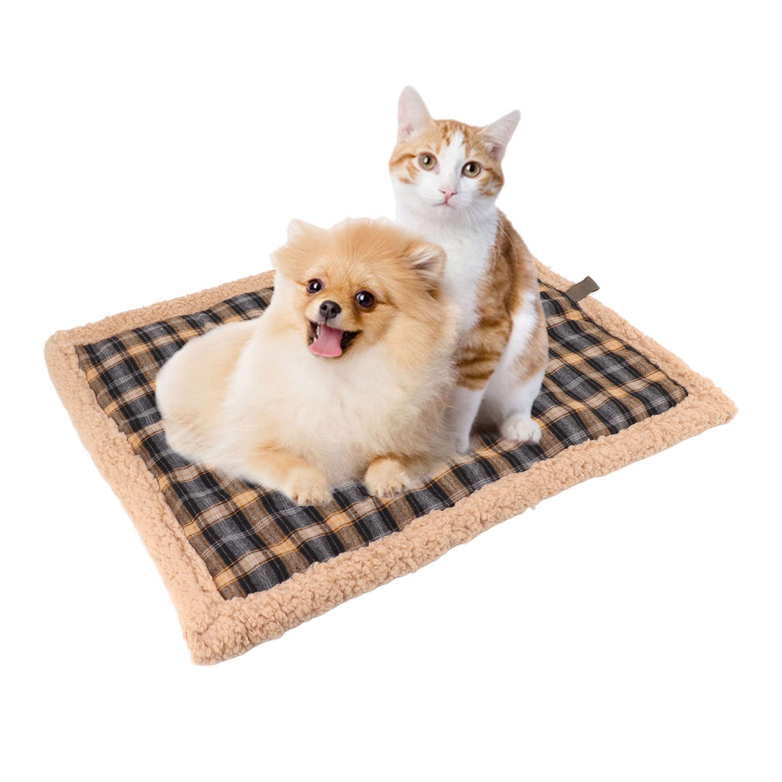 Self Warming Cat Bed , Self Heating Cat Dog Mat , Washable Double Sided Lamb Wool Plaid Pet Bed Mat for Large Medium Small Dogs and Cats for Travel or Home
