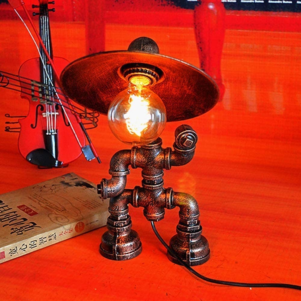 Lampe de table LED robot en fer forgé rétro avec douille E27 pour bureau - 6