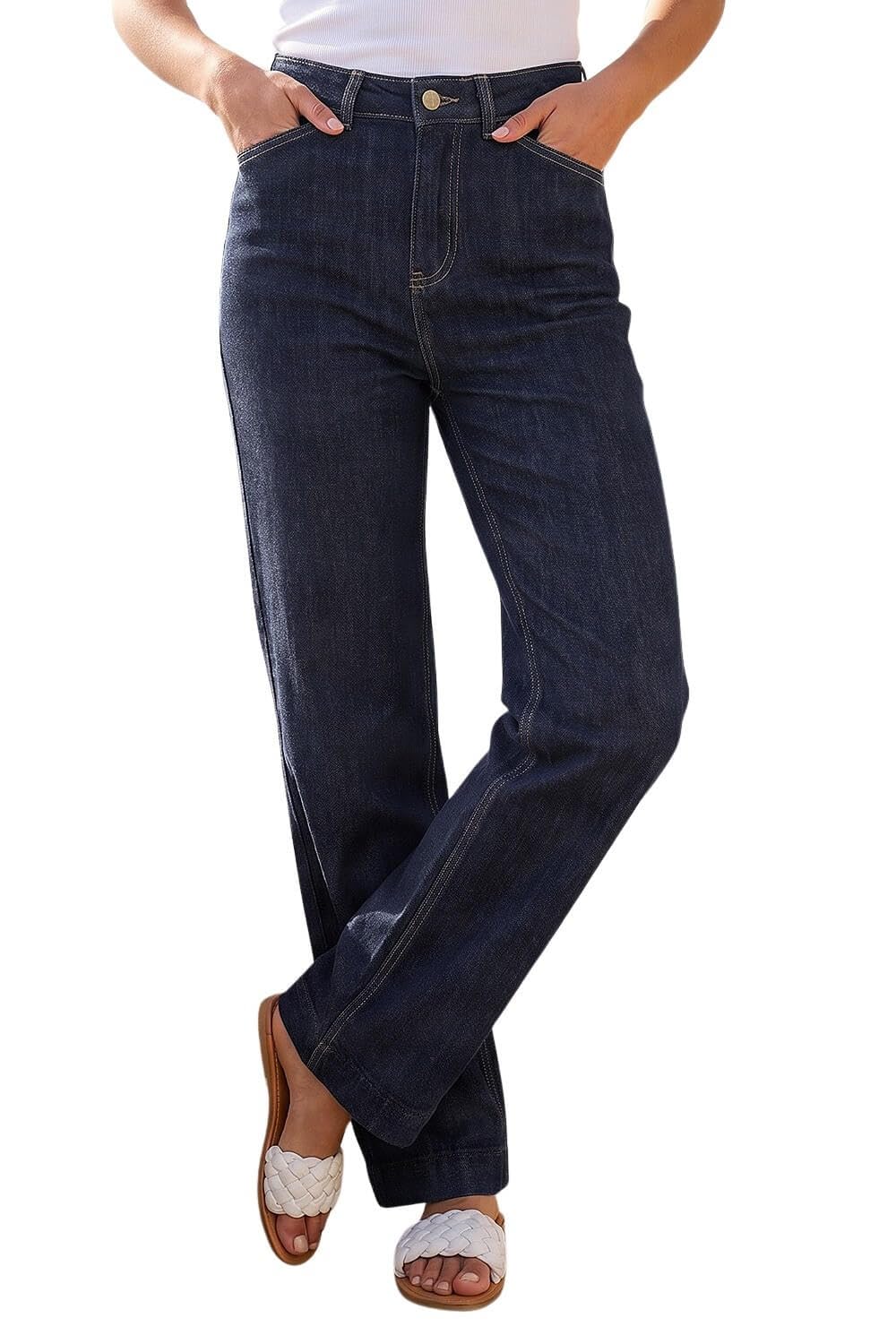 Roman Women's Indigo Wide Leg Stretch Denim Jeans Size 18