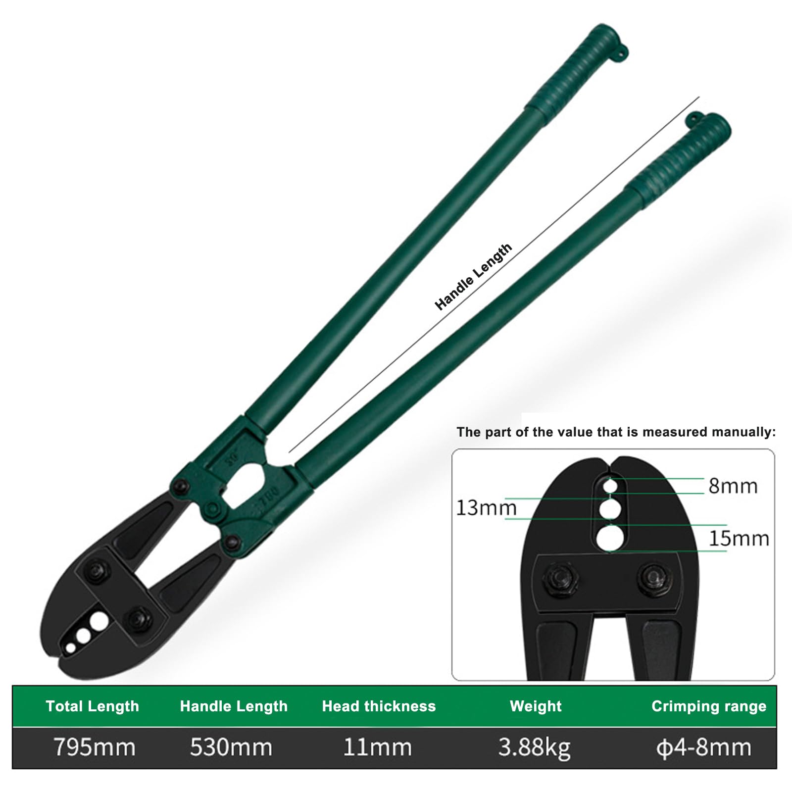 HYCHIKA - Pinza crimpatrice manuale da 76 cm, 3 cavità 5/32 "1/4" 5/16", per maniche ovali in rame e alluminio e manicotti di arresto per funi metalliche, strumento di crimpatura Propress Swage con