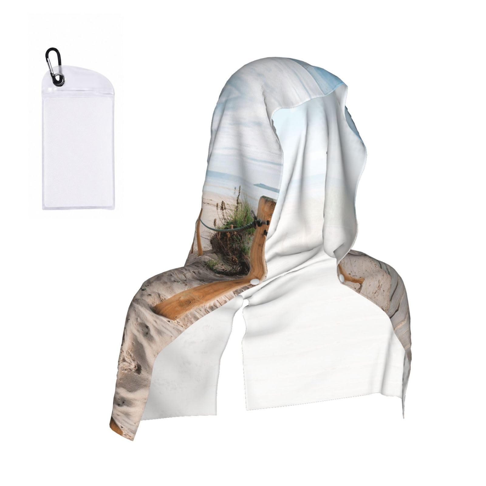 WXWJSHMGC Beach Scenery Print Cooling Hoodie Towel, Cooling Towels For Neck And Face Sun Protection Instant Cool Hoodie(Sport/Camping/Work Out/Hot Weather)