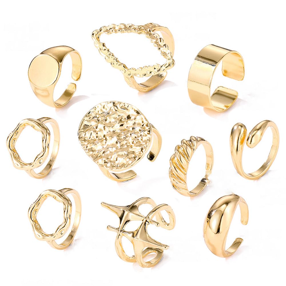 Set of 10 Latest Stylish Gold Plated Rings for Women and Girls (16669r)