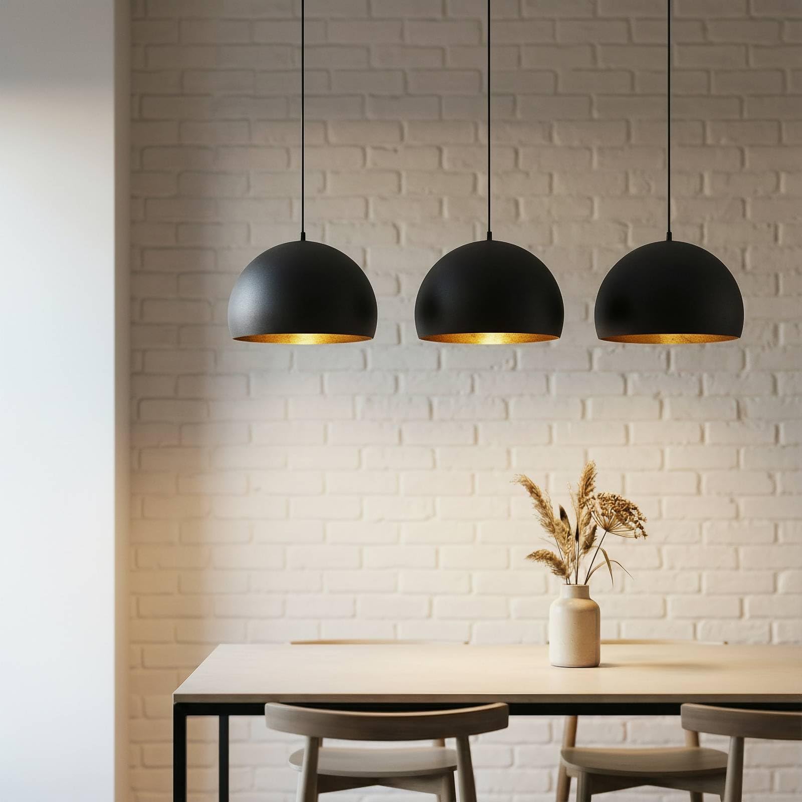 Lindby Esstisch Pendelleuchte schwarz gold Metall, Hängeleuchte Esszimmer 3x E27 ohne Leuchtmittel Hängelampe Wohnzimmer Pendellampe Esszimmerlampe
