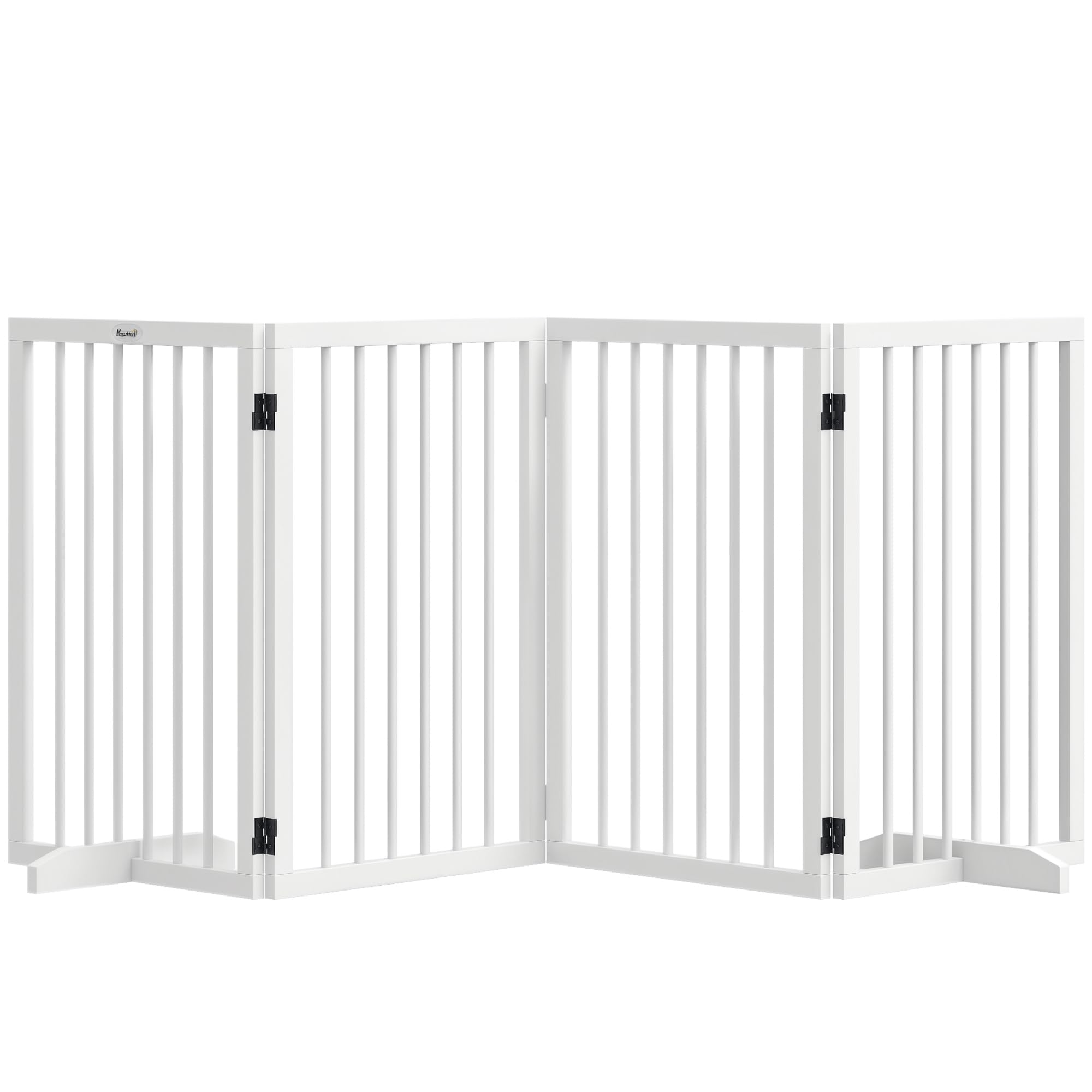 PawHut - Barrera de seguridad para perros (4 paneles, 206 x 35,5 x 76 cm), color blanco | Barrera de Protección Modular Plegable, Barrera para Animales de Madera, Pies de Soporte