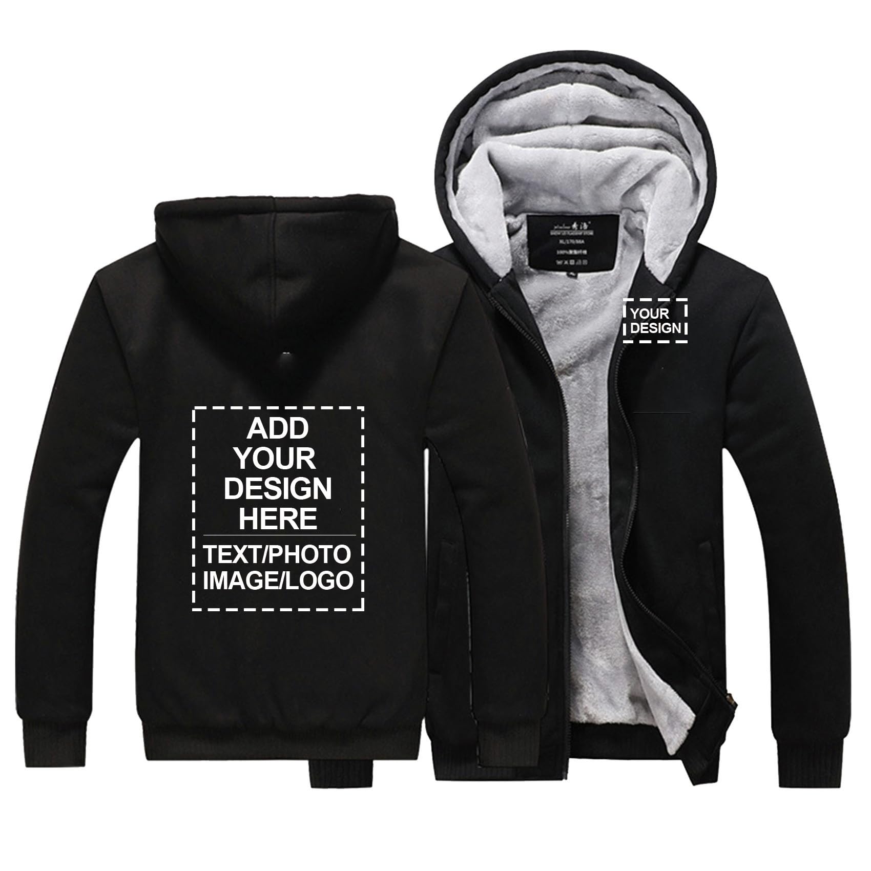 Felpe con cappuccio da uomo personalizzate in pile invernale, giacche, maglioni, top e cappotti con logo, testo e immagini personalizzate, abbigliamento da lavoro con tasche.