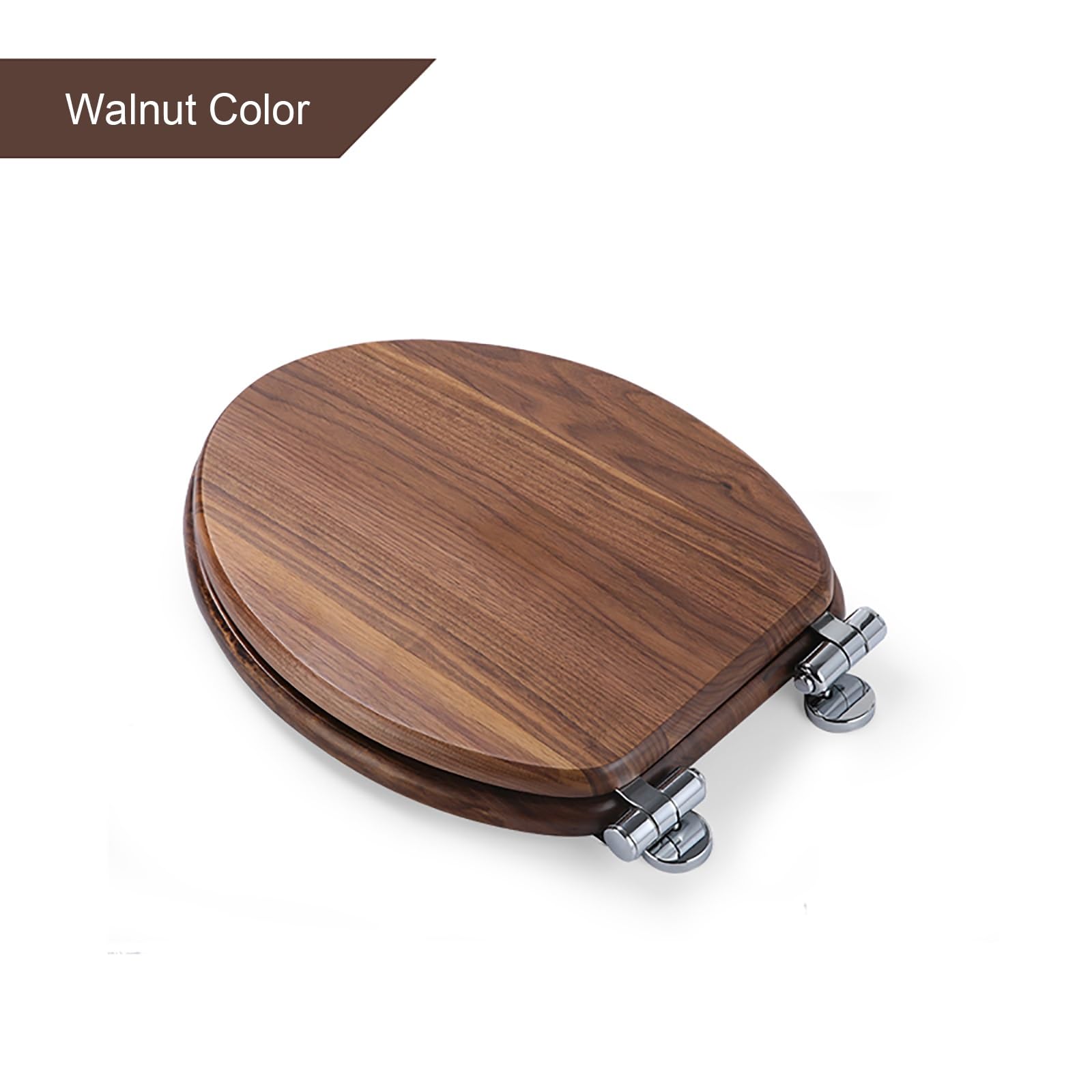 Asiento de inodoro retro de nogal grueso con tapa silenciosa, tapas de acero inoxidable sin óxido, madera maciza negra H y accesorio de baño Slish para uso doméstico