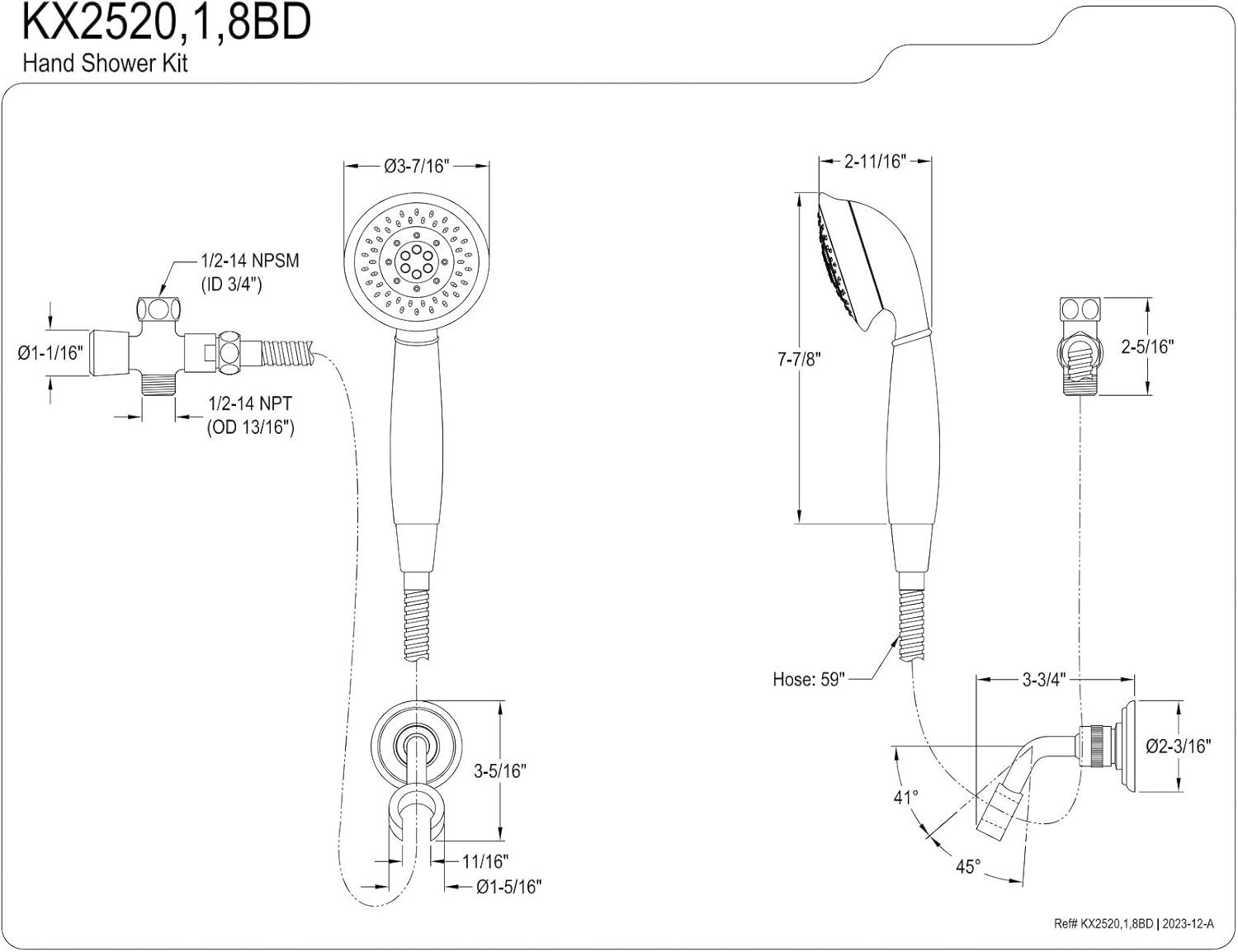 Kingston Brass KX2520BD Showerscape Multi-Function Hand Shower Kit, Matte Black
