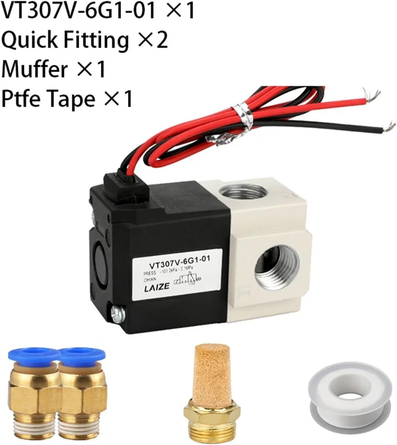 3/2 Way Pneumatic Vacuum Solenoid Valve Pilot-Operated High Frequency Direct-acting 2 Position 3 Way 220V 24V 12V VT307V(VT307-6G1-02 DC12V,With 6mm fitting)