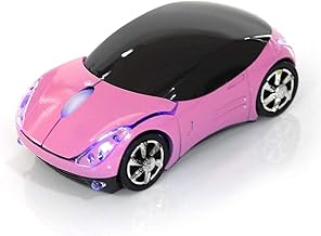 ASHATA 2.4G Wireless Car Mouse with USB Reciver 1600DPI Optical Mouse for PC Computer Laptop Tablet, High Precision Cute Mouse for Win XP/Vista/Win7/ME/2000/for Mac OS (Pink)