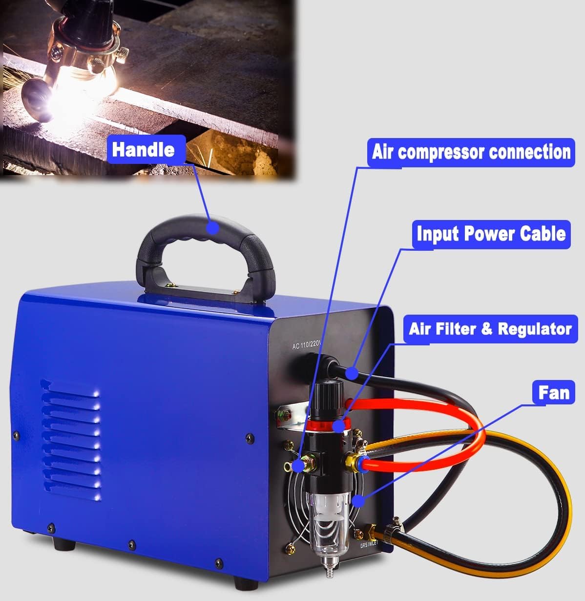 Plasma Cutter Pilot Arc 55A Non-touch Plasma Cutter machine PLC55P Dual Voltage 110V 220V Upgrade DC Inverter IGBT Plasma Cuttering Equipment Digital Display 1/2 Inch Clean Cuts