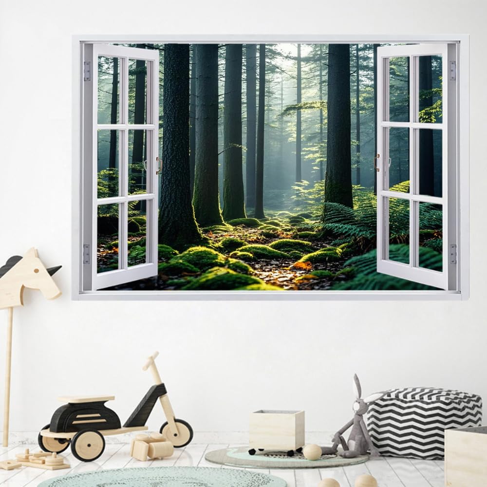 3D Durchbruch Wandtattoo Mädchen Kinderzimmer Waldbaum Wandaufkleber Dekorative Natur Wandsticker für Junge Teenager Zimmer Wohnzimmer Schlafzimmer Wandbilder Deko 120x80cm