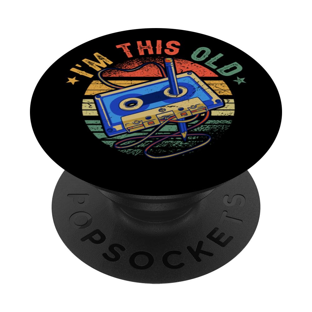 Retro I'm This Old Classic Music Vintage Cassette Tape PopSockets Adhesive PopGrip, Black