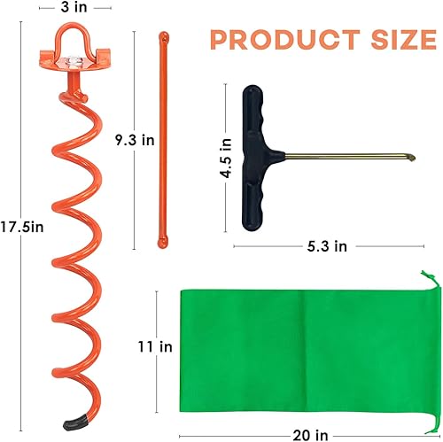 Miniatura 9 de MIXXIDEA Paquete de 4 anclajes plegables en espiral de 106 pulgadas estaca en espiral de metal naranja para exteriores estacas de campamento