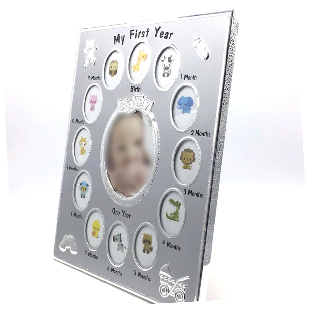 Yardwe Cadre Photo Bébé de 12 Mois en Métal Argenté, Stable et Décoratif pour Table et Maison, pour Enregistrer la Croissance Bébé et Offrir en Présent Souvenir Style Aléatoire