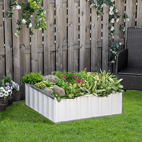 Outsunny 3X3 Ft Galvanized Raised Garden Bed, Metal Outdoor Planter Box For Gardening Vegetables Flowers And Herbs, White #TOP1
