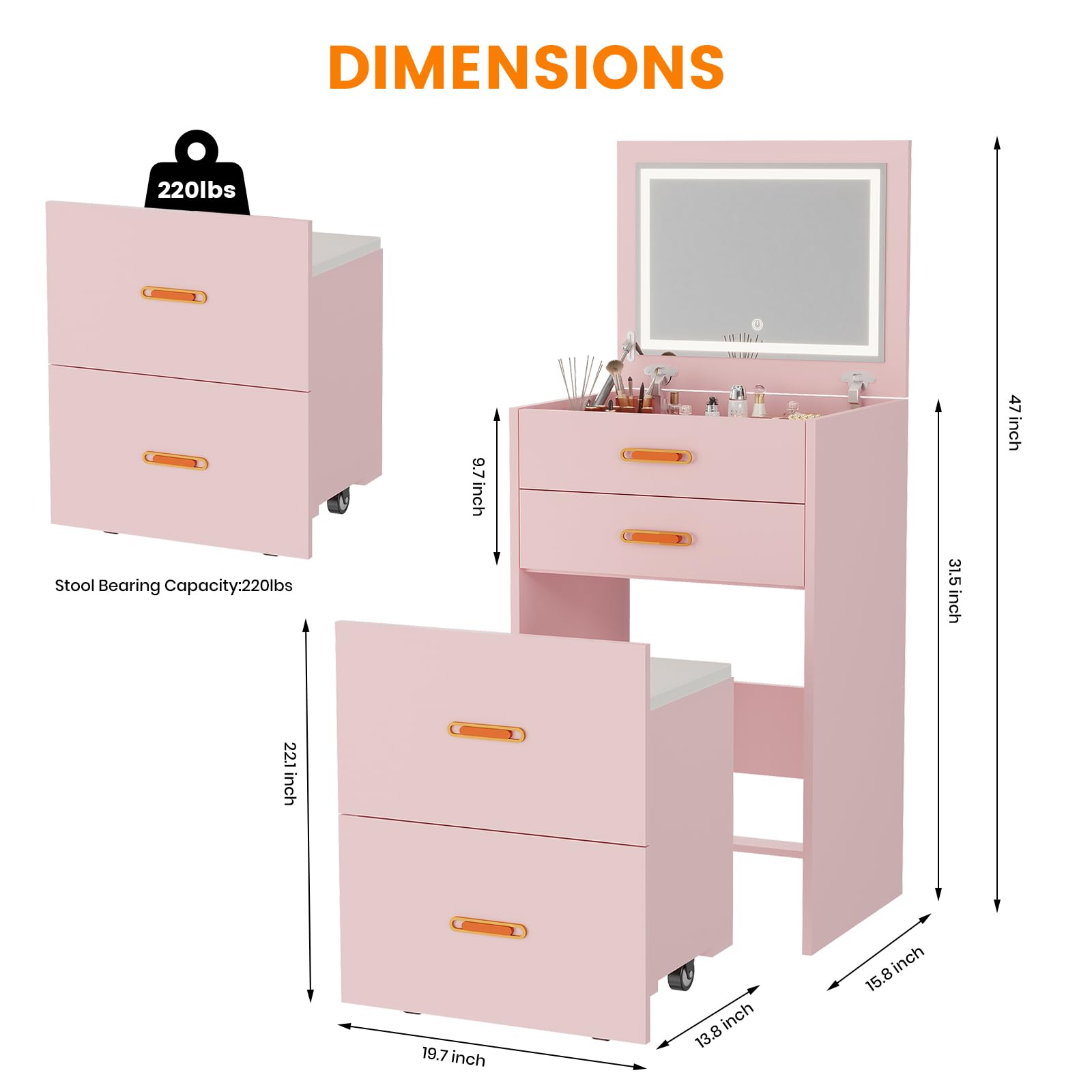 Garvee Tocador Moderno 3 en 1 para Dormitorio - 3 cajones amplios - Mesa de Maquillaje Multifuncional - Diseño Elegante para el hogar - Color Rosa