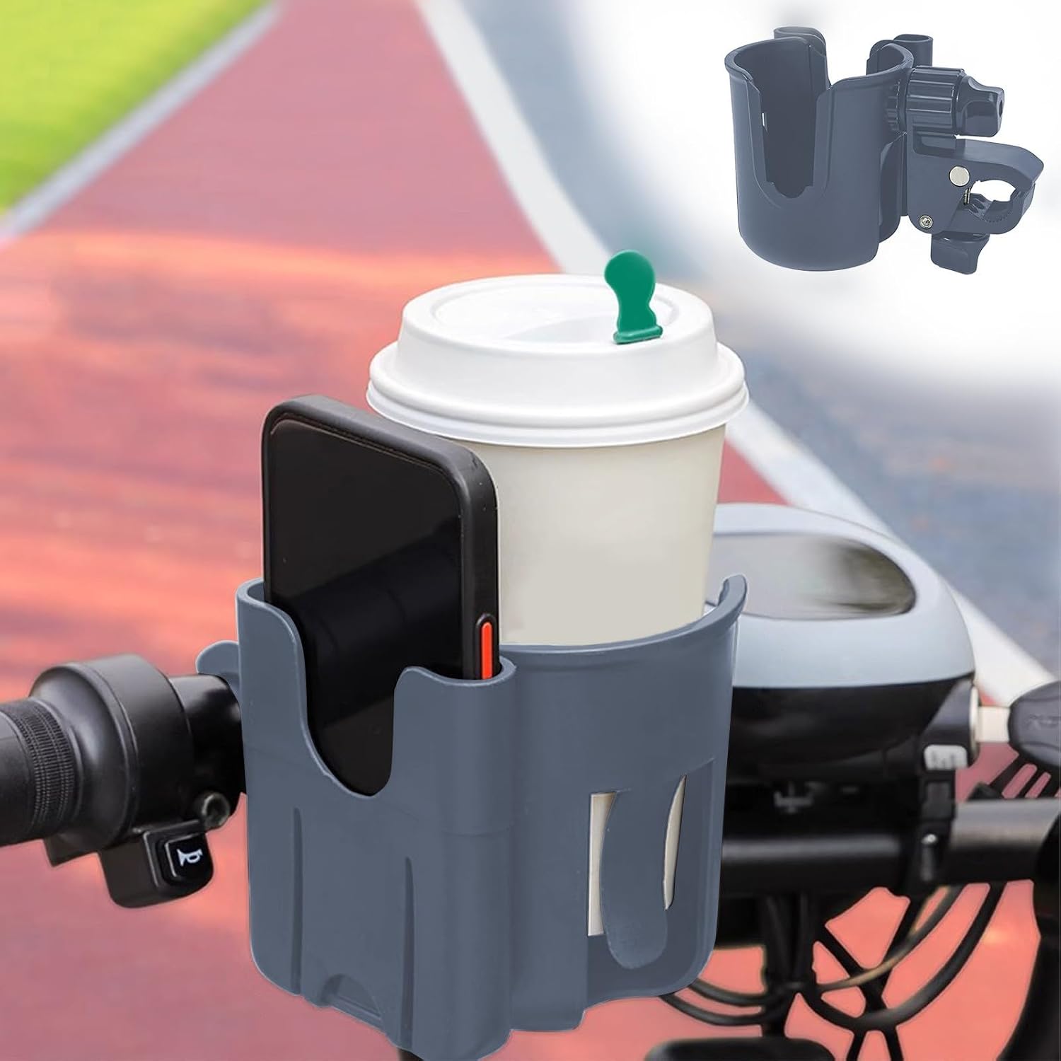 Bike Cup Holder for Walker, Stroller Cup Holder Attachment with Phone Holder, Wheelchair/Stroller Accessories for Rollator, Bike, Scooter, Travel Essential