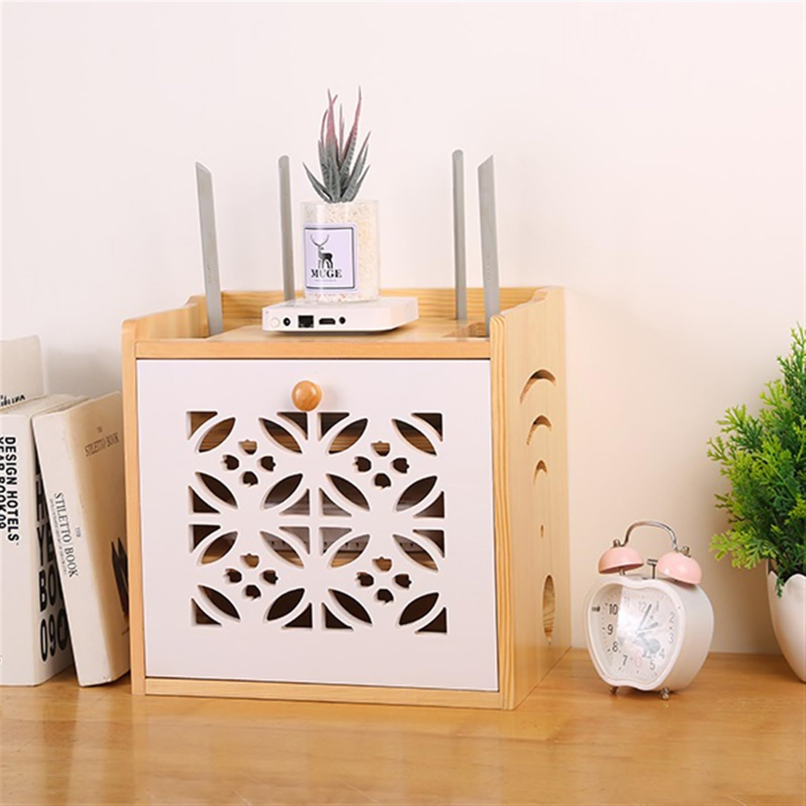 Organizadora de Cables Caja de almacenamiento de enrutador caja de almacenamiento de cable de alimentación enchufable de madera maciza wifi inalámbrico luz gato decodificador rack personalización Caja