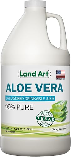 Land Art - Jugo puro de aloe vera sin sabor - Procesado en frío - Filete interior de aloe vera 99.7% orgánico de hojas frescas de Texas - Salud