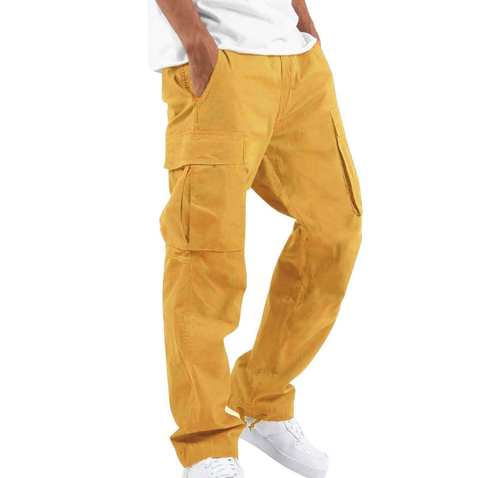 Mens Cargo Pants Drawstring Casual Hiking Pants Joggers Athletic Trousers Cotton Loose St…