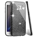 MEKO Glitter Bling Rubber Shock Absorbing and Scratch Resistant Bumper Case for Samsung Galaxy S7 Edge, Black