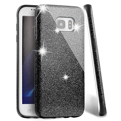MEKO Galaxy S7 Edge Case, Shiny Sparkle Glitter Bling Case - Built-in Glitter Premium Firm Rubber Case [Scratch Resistant] for Samsung Galaxy S7 Edge- (Black)