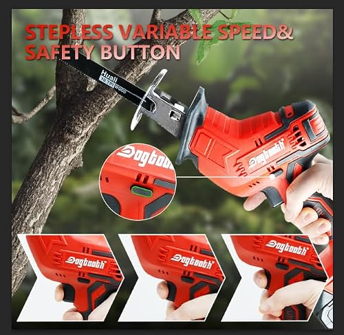 DOGTOOTH Sawzall Cordless Reciprocating Saw - Compact 21V Electric Hand Saw Kit with 2.0Ah Batteries,Fast Charger,LED Light,4* Tool-Free Bladese, Speed 3000 RPM for Wood & Metal and PVC Cutting