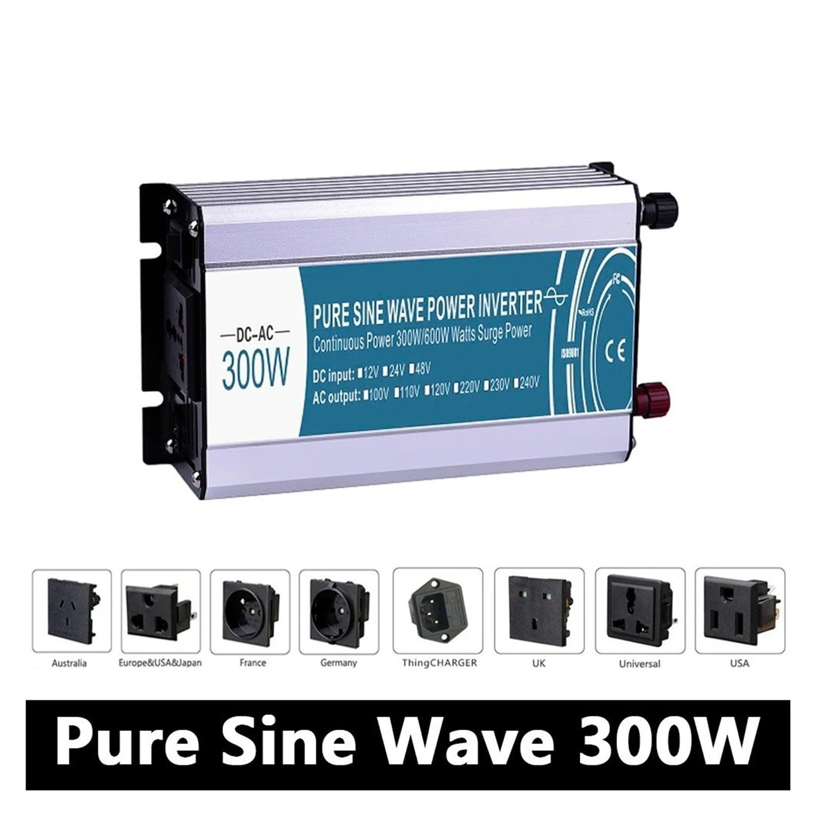 Convertidor Adaptador 300W/600W Inversor Onda Sinusoidal para Pura DC 12V/24V/48V A AC 110V/220V, Inversor Fuera Red, Trabajo Energía Panel Batería Solar inversor