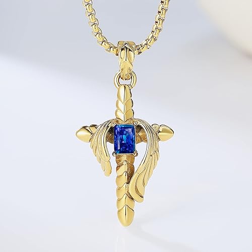 Miniatura 10 de YAMI Necklace for Men, Guardian Angel Necklace, Pendant Necklace with Wings, Hypoallergenic Angel Pendant, Gold Plated316 Stainless Steel24 Inch,