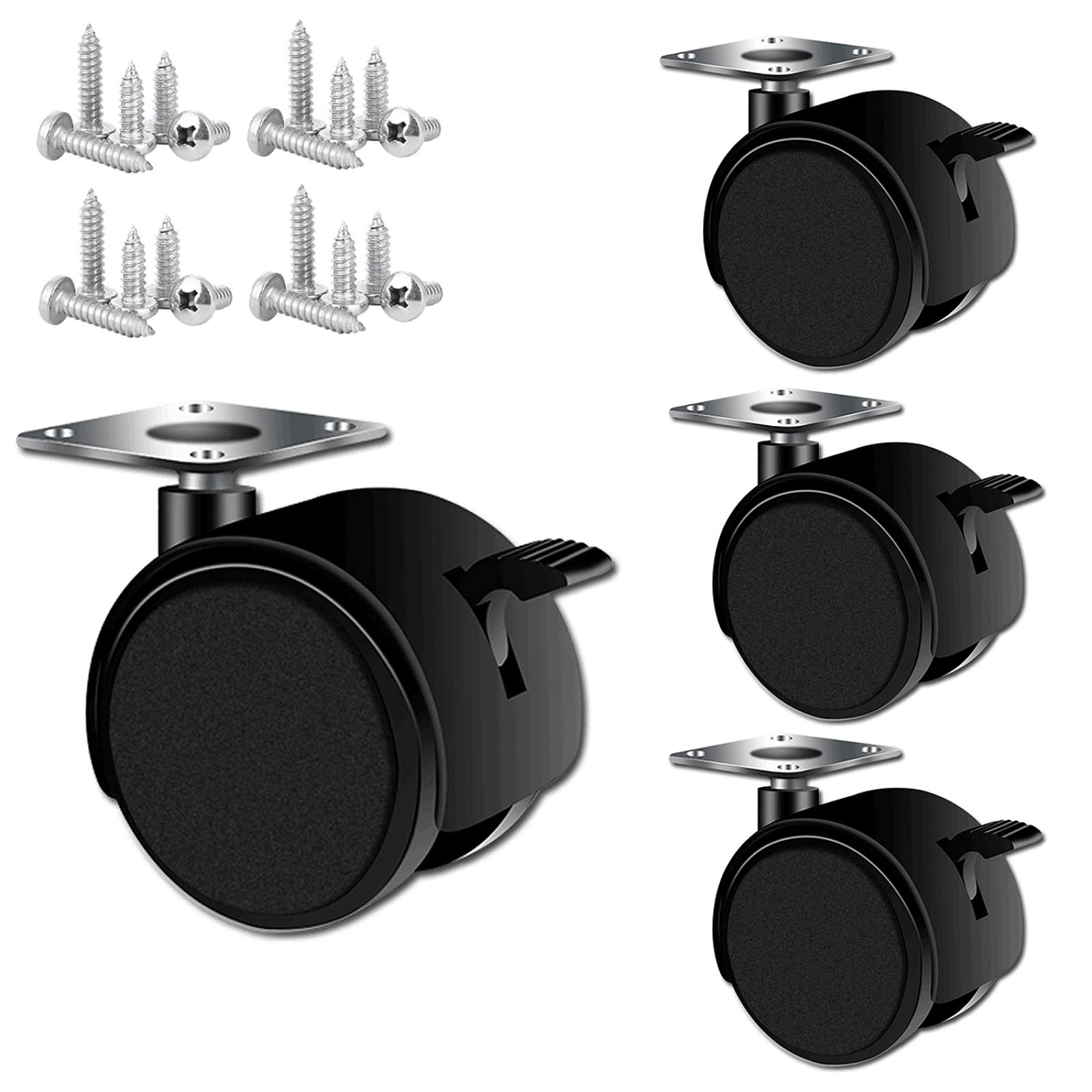 Roulettes pivotantes pour meubles lot de 4 roues noires 5,1 cm avec freins