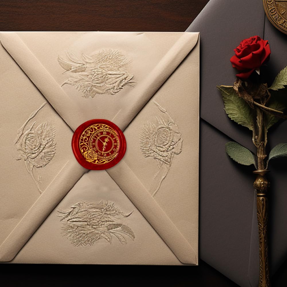 DELORIGIN Moon Clock 1" Wax Seal Stamp Retro Sealing Stamps Removable Brass Head Seal Stamp with Wooden Handle Sealing Wax for Envelope Greeting Card Letter Wedding Invitations Gift Wrapping Decor - Image 3