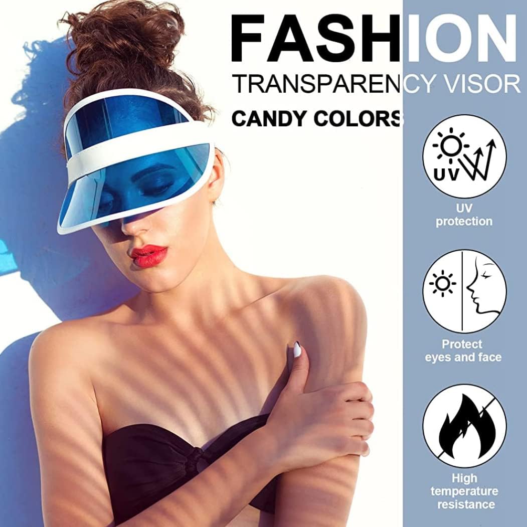 Unisex Sun Visors Plastic Clear Cap with UV Protection Candy Color Transparent Tourist Visor Cap Colorful Hat 14 Pack