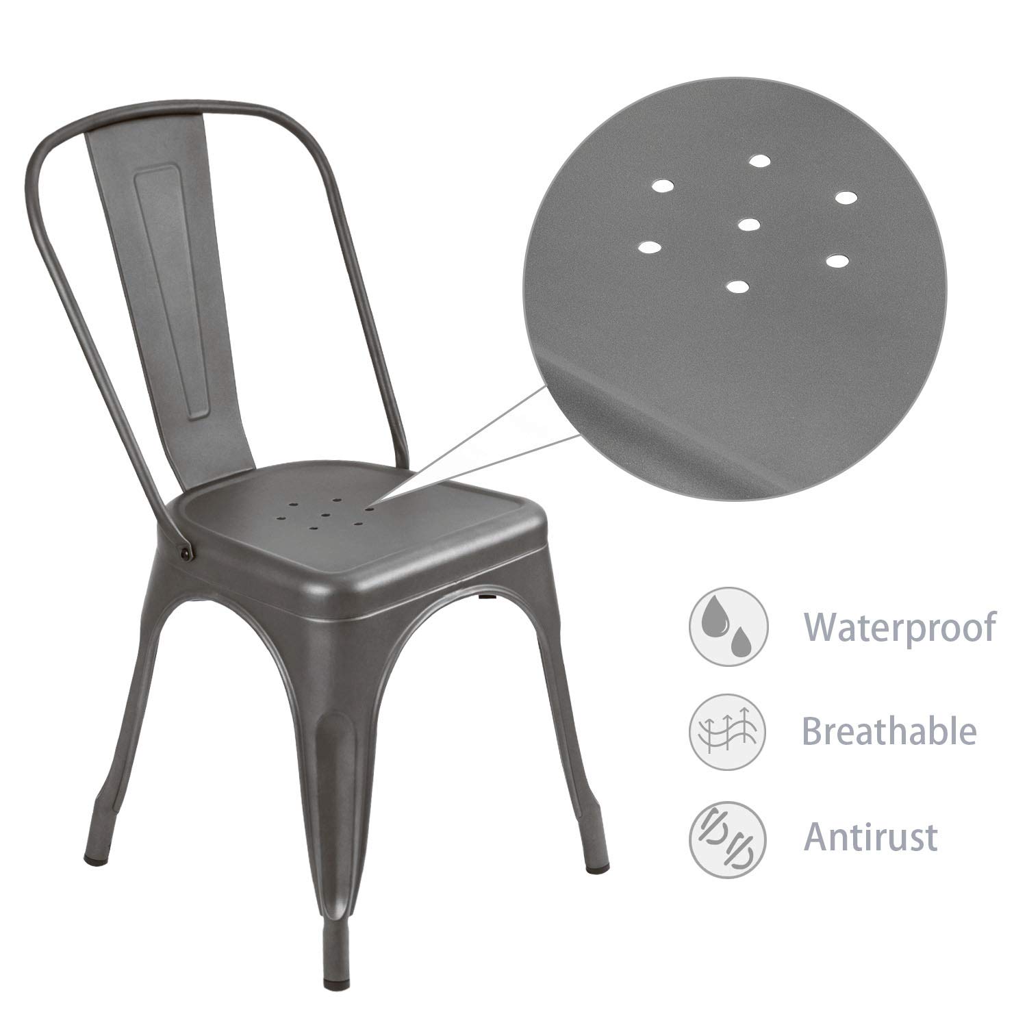 JUMMICO Metal Dining Chair Stackable Indoor Outdoor Industrial Vintage Chairs