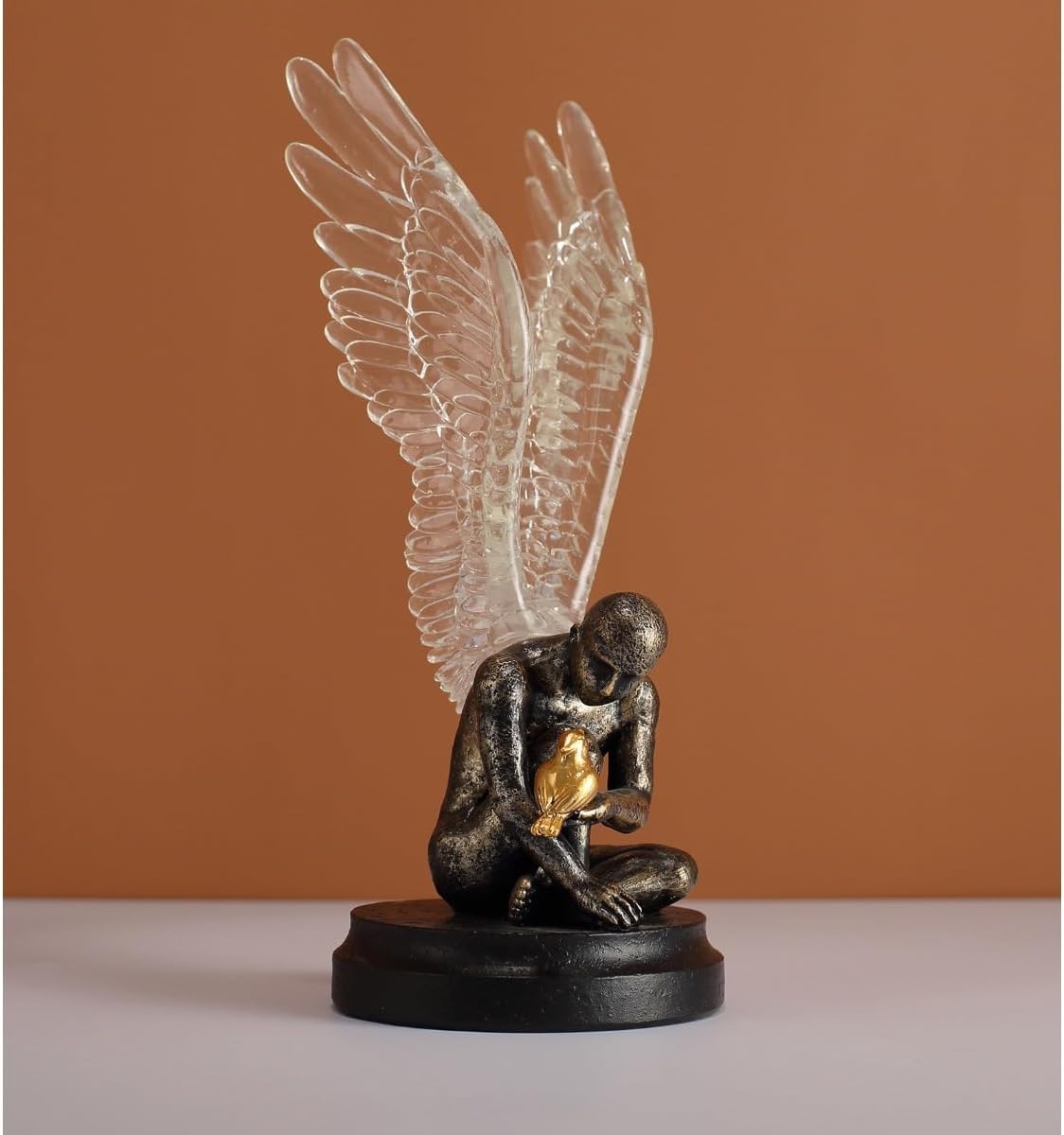 Minimalist Modern Angel Figure Statues for Home Office Bookshelf Decoration (Golden Wings B)