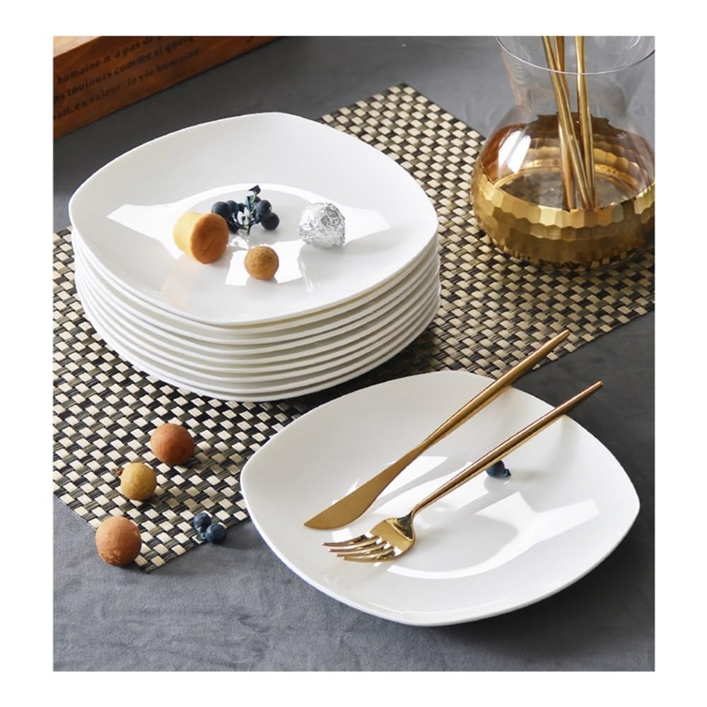 Talerze, 10pcs White Bone China Square Ceramic Steak Plates for Home Dinnerware Talerze Ceramiczne