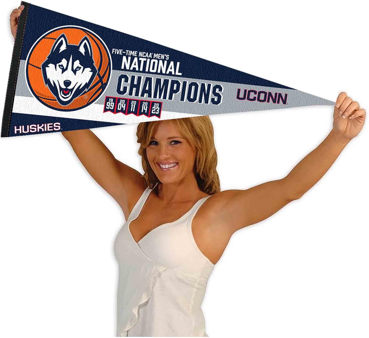 College Flags & Banners Co. University of Connecticut UCONN Basketball 5 Time National Champions Pennant Banner Flag
