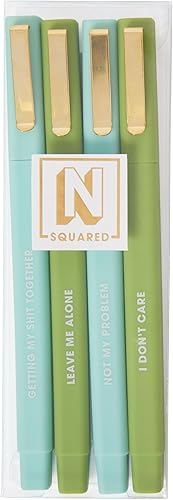 C.R. Gibson Bolígrafos novedosos de tinta de punta de bola, refranes humorísticos en fuente blanca, verde y verde azulado, paquete de 4,