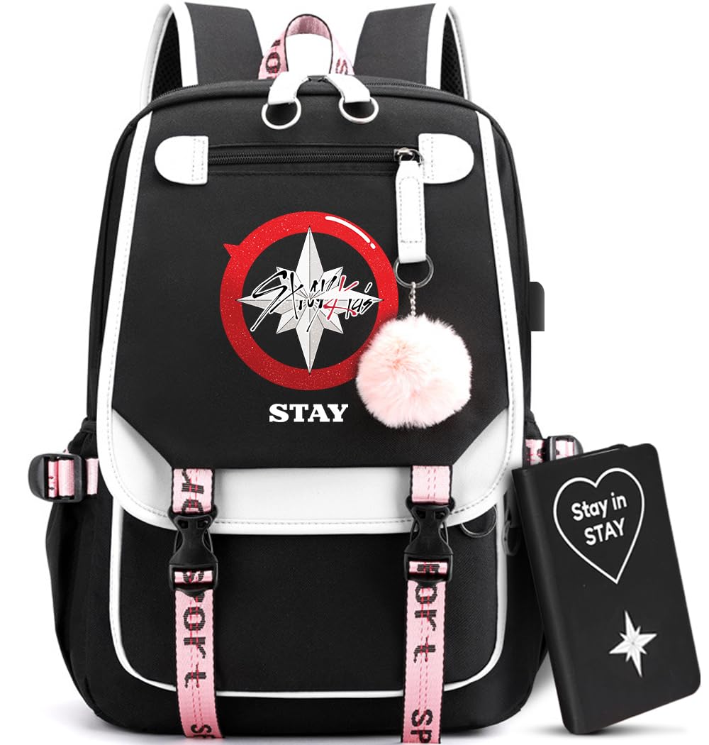 Kpop SKZ Merch Laptop Bag Large Capacity Bookbag with Notebook, USB Charging and Headphone Port, Black, Standard, Leisure-image-3