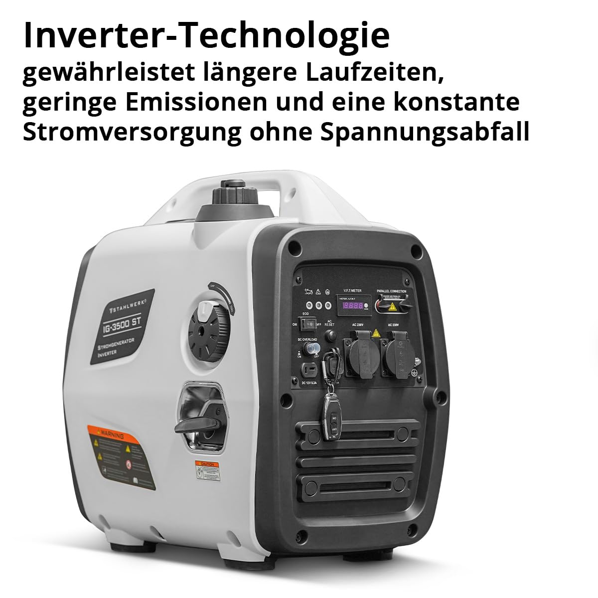 STAHLWERK Generador de gasolina IG-3500 ST de 3,5 kW / 4,76 PS, generador de corriente con inversor, generador eléctrico, grupo electrógeno de emergencia con mando a distancia y arranque eléctrico