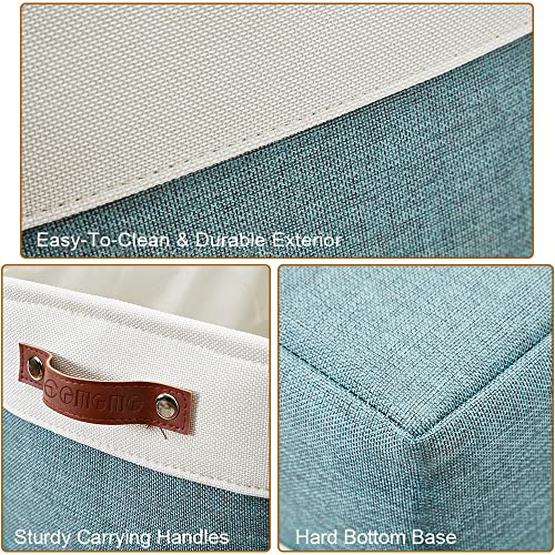 Image of DECOMOMO Foldable Storage Bin Collapsible Sturdy Cationic Fabric Storage Basket Cube W /Handles for Organizing Shelf Nursery Home Closet (Green and White, Large - 15 x 11 x 9.5-4 Pack)
