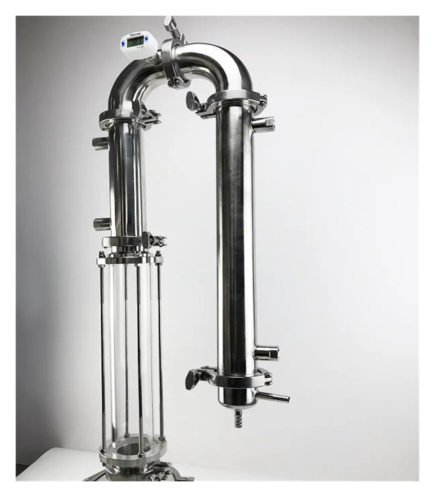 destilador de Flauta Columna de Vidrio for destilador Sanitario de 51 mm (OD64), Torre de reflujo de Vidrio combinada, Acero Inoxidable 304