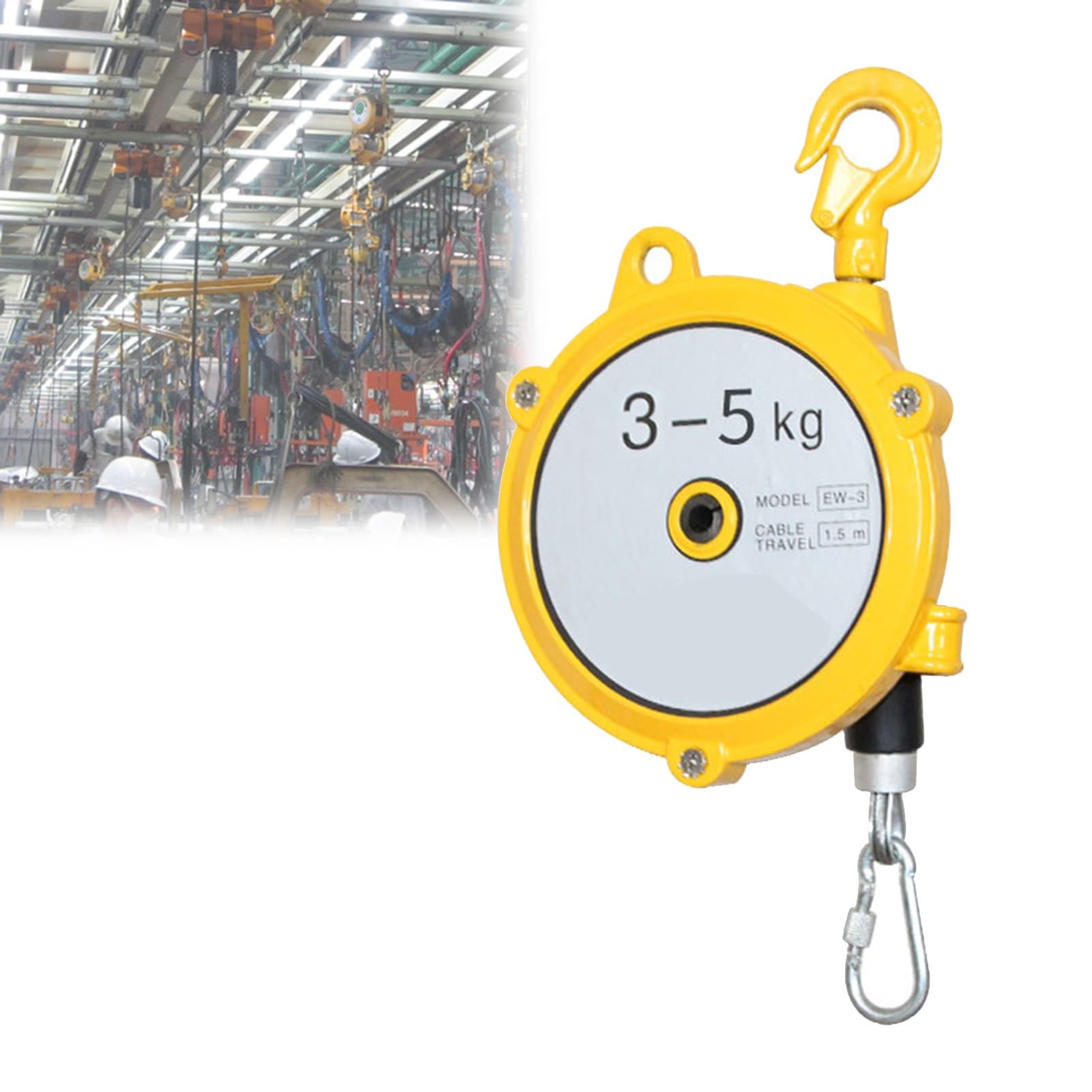 1pc Retractable Spring Balancer with 1.5m Wire Rope and Hook - for Workshop, Assembly Line, and Automotive Equipment(3-5kg)
