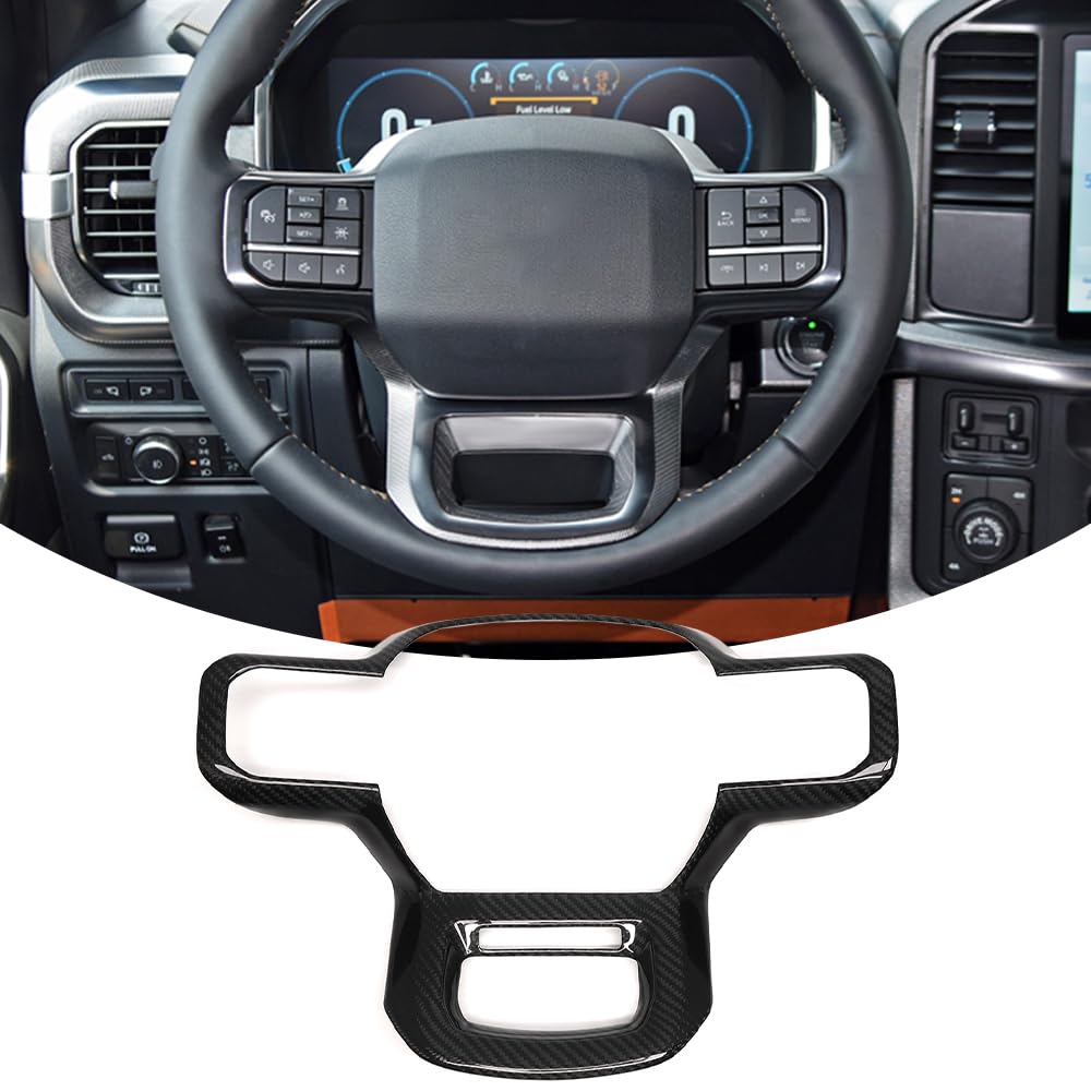 Real Carbon Fiber Steering Wheel Frame Cover Trim for F150 F-150 Raptor Limited Lariat XL Platinum 2021 2022 2023 2024 2025 2026 Steering Bezel Decorative Sticker