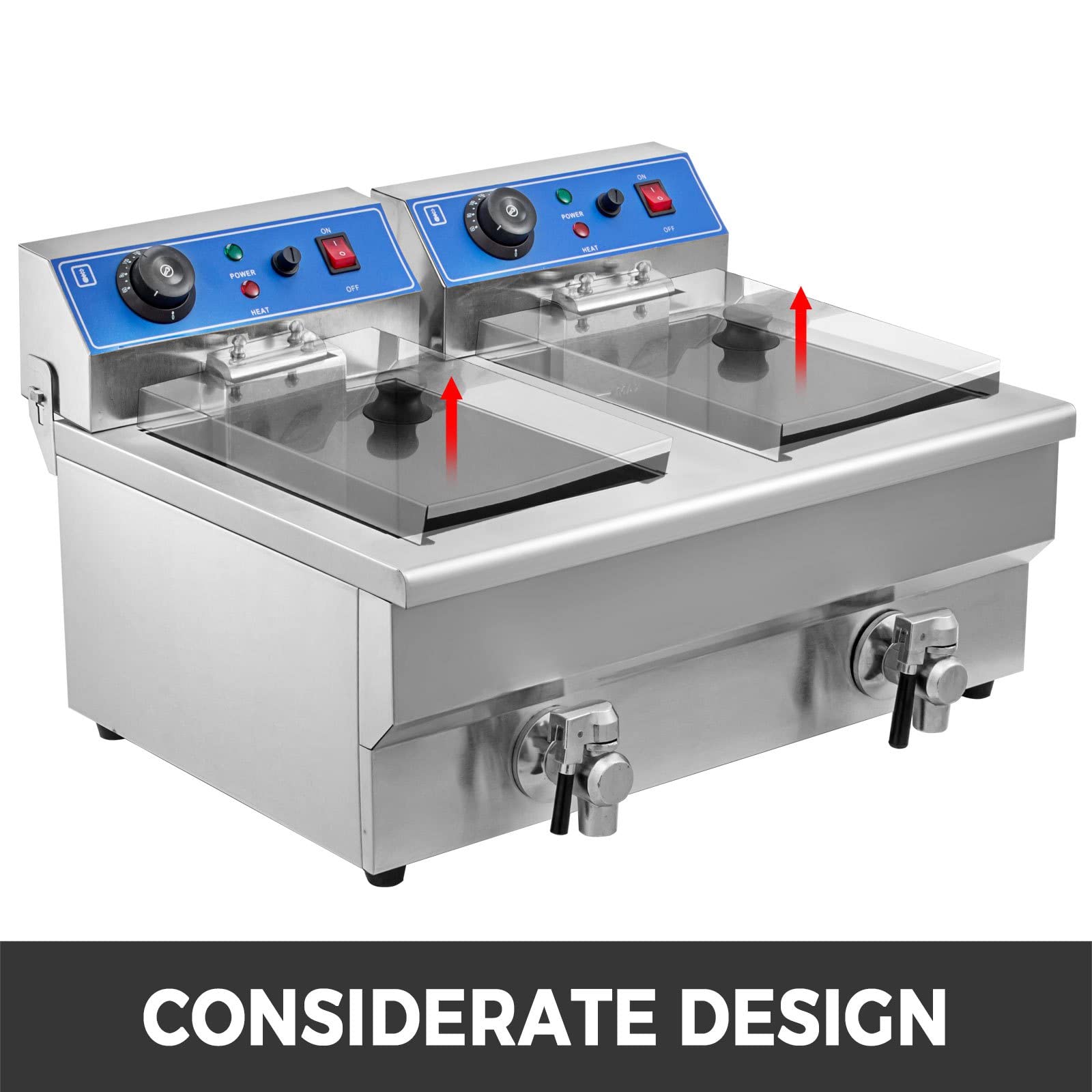 Friggitrice elettrica professionale fritte 6000 W 20 L doppio serbatoio + 2 rubinetti, in acciaio inox, per uso commerciale ristoranti supermercati fast foods snack bar