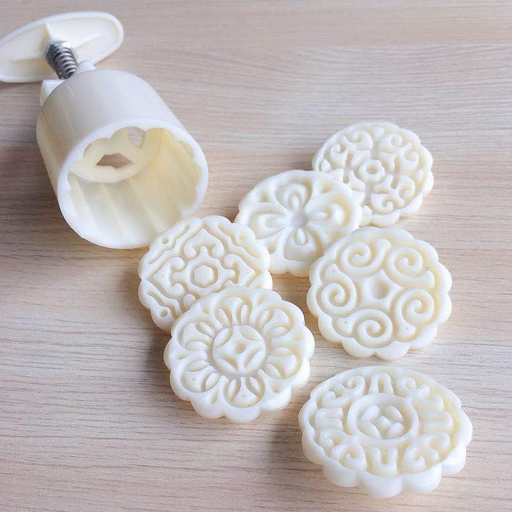 Stampi Mooncake Stampo per Torta Lunare 3D Stampo a Pressione Manuale Materiale di Sicurezza Imposta la muffa Mooncake Stampa 50g con 15 francobolli per Biscotti dolci Pasticcini