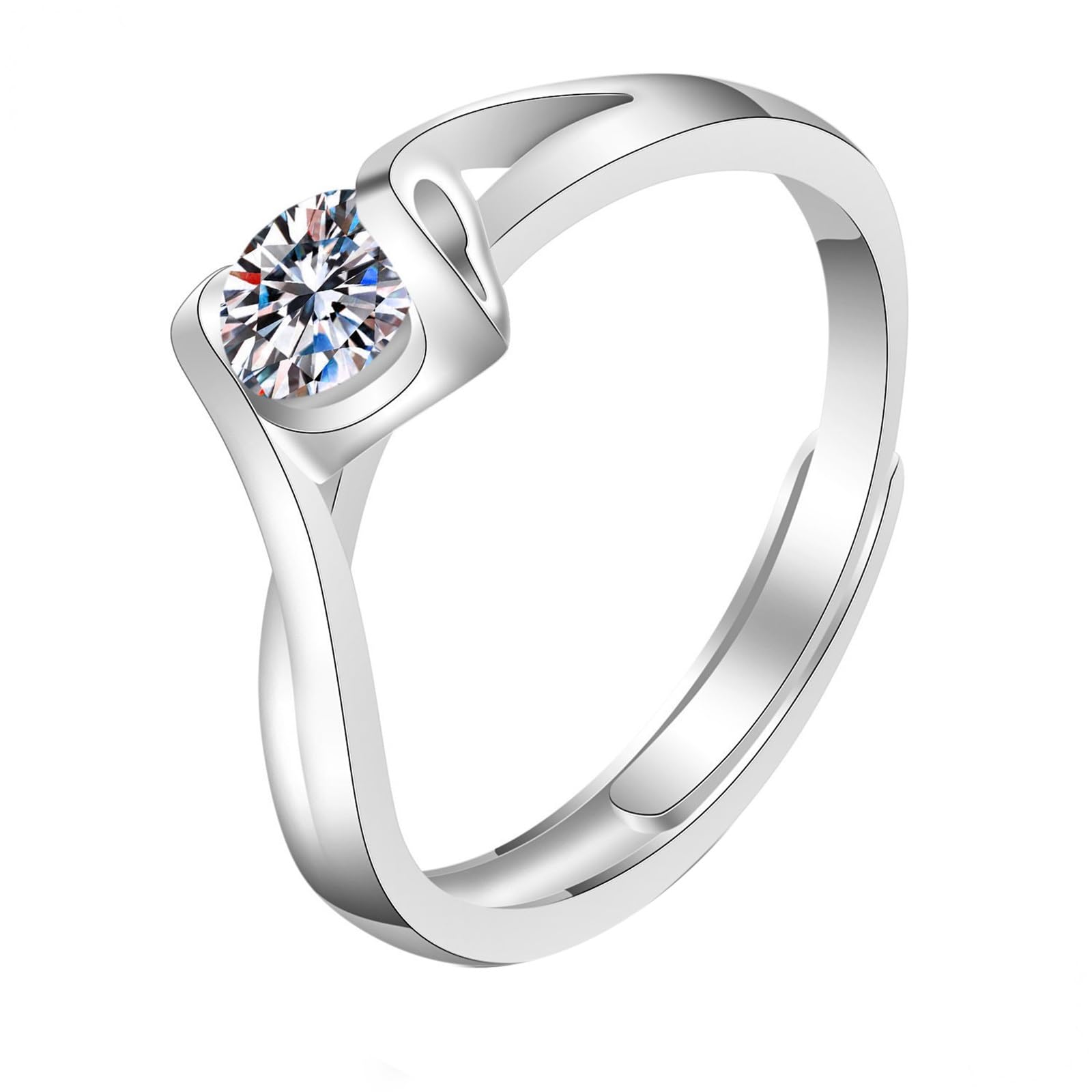 Anello Matrimonio Donna, Anello in Oro Bianco da Donna Cuore Cavo con moissanite